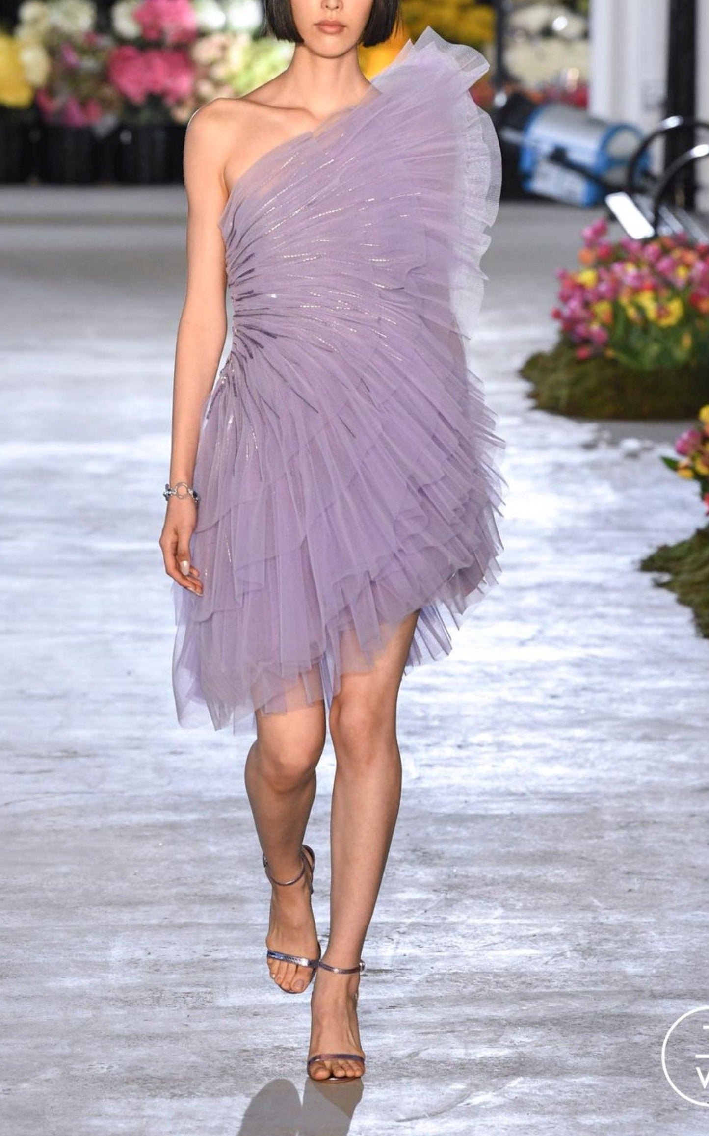 Pamella Roland Pleated Tulle Mini Dress - Runway Catalog