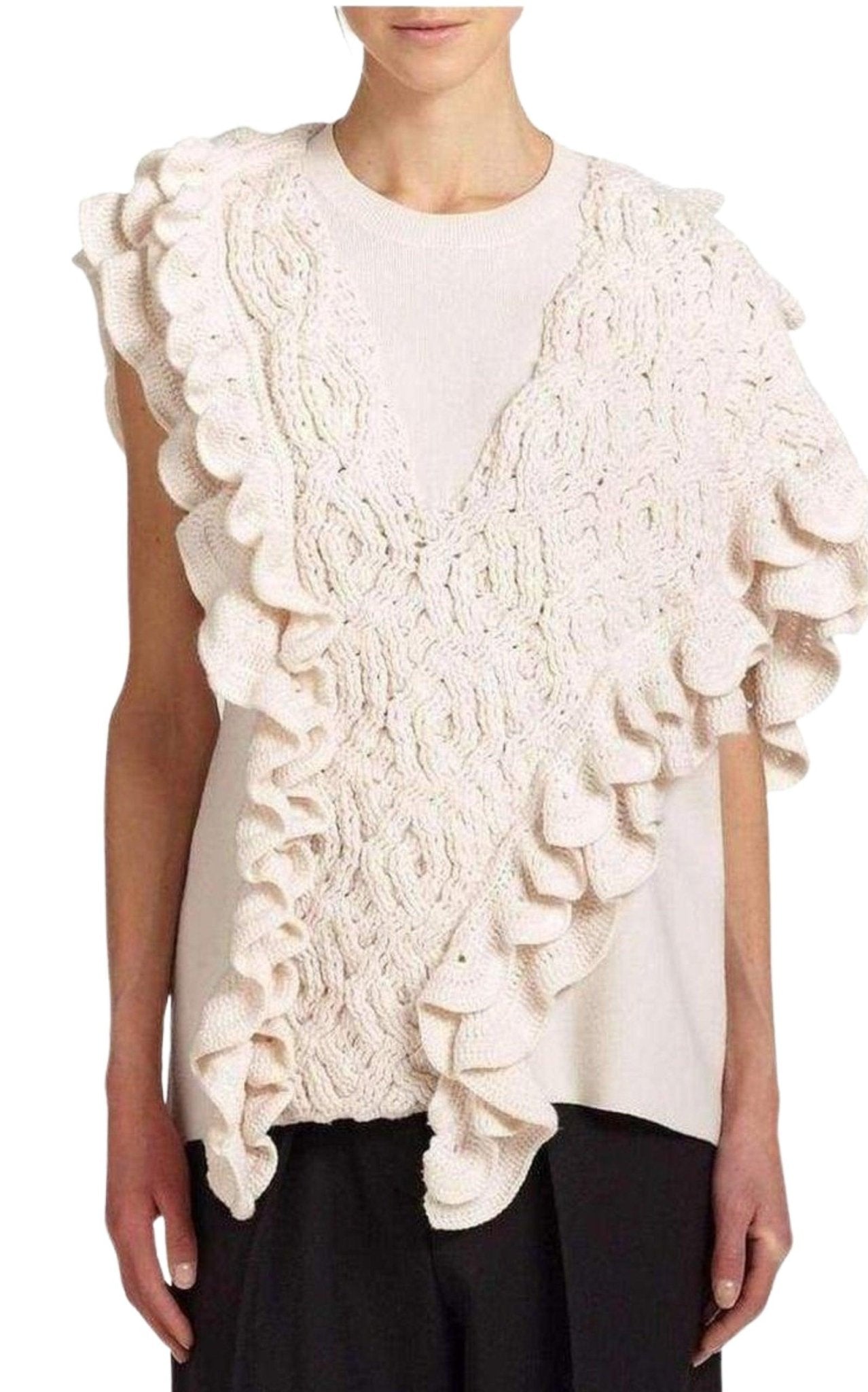 Phillip Lim Wool Crochet Ruffle Sleeveless Knit Sweater Vest - Runway Catalog
