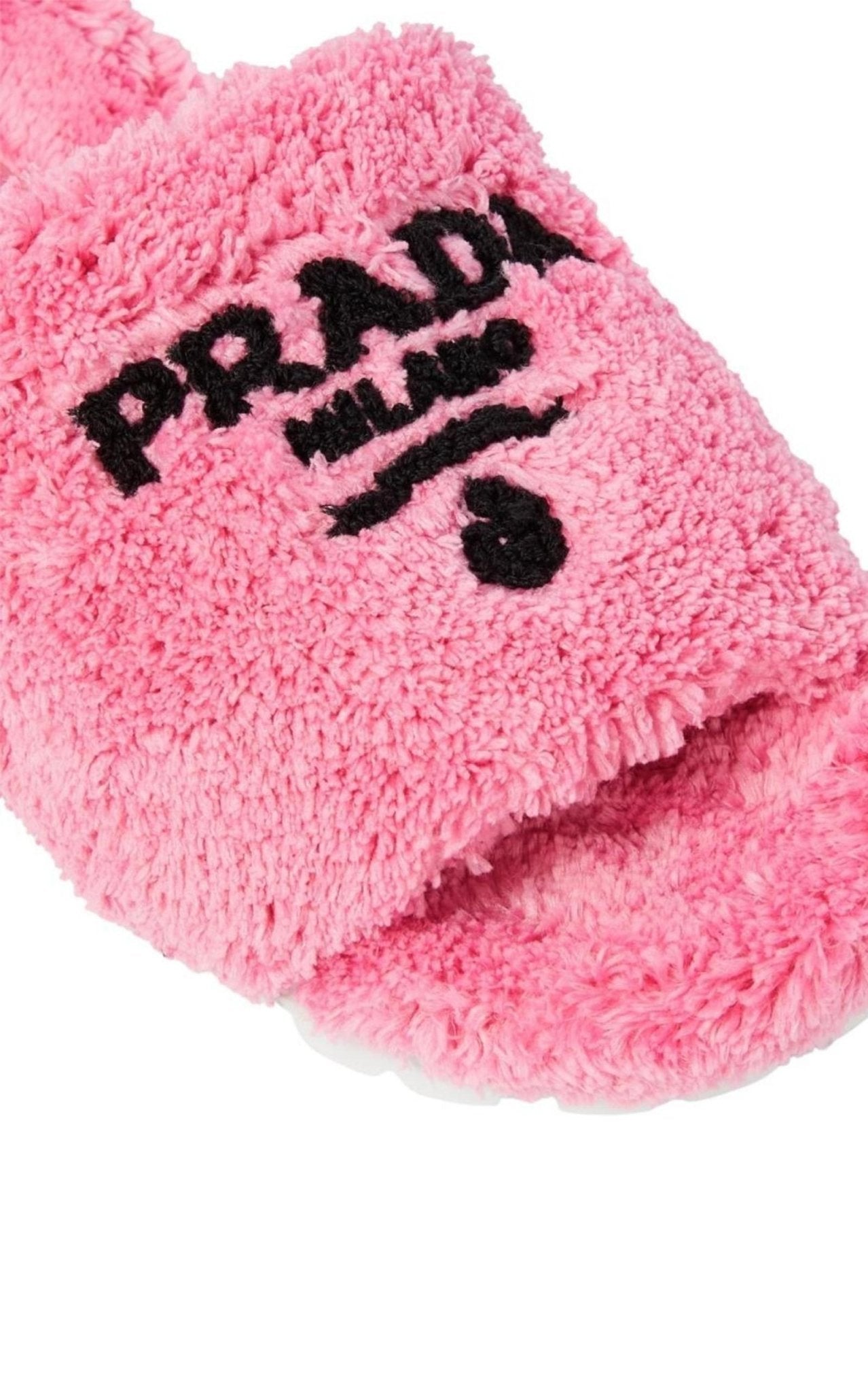 Prada Logo - embroidered Faux Shearling Slides - Runway Catalog