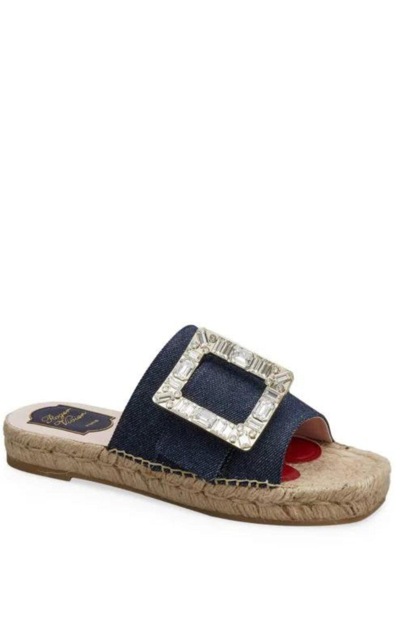 Roger Vivier Crystal - embellished Denim Espadrille Slides - Runway Catalog