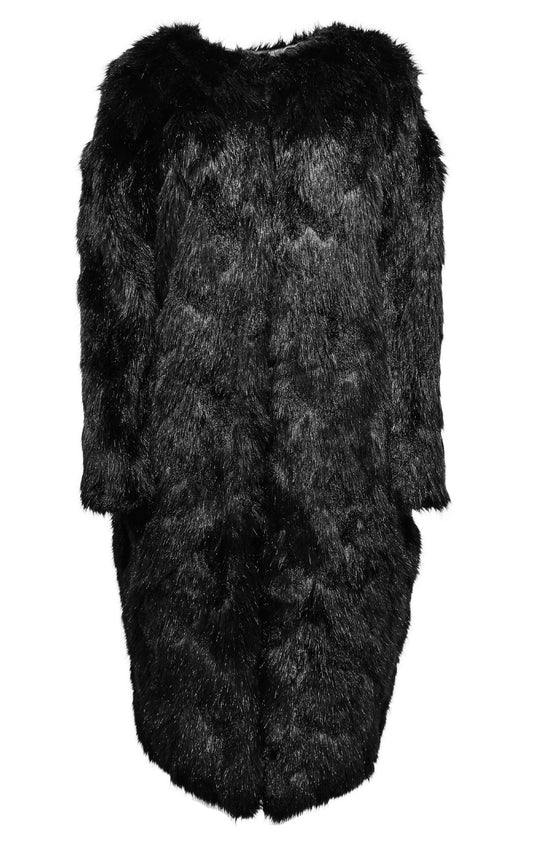 Tiger in the Rain Black Oversized Faux Fur Coat - Runway Catalog