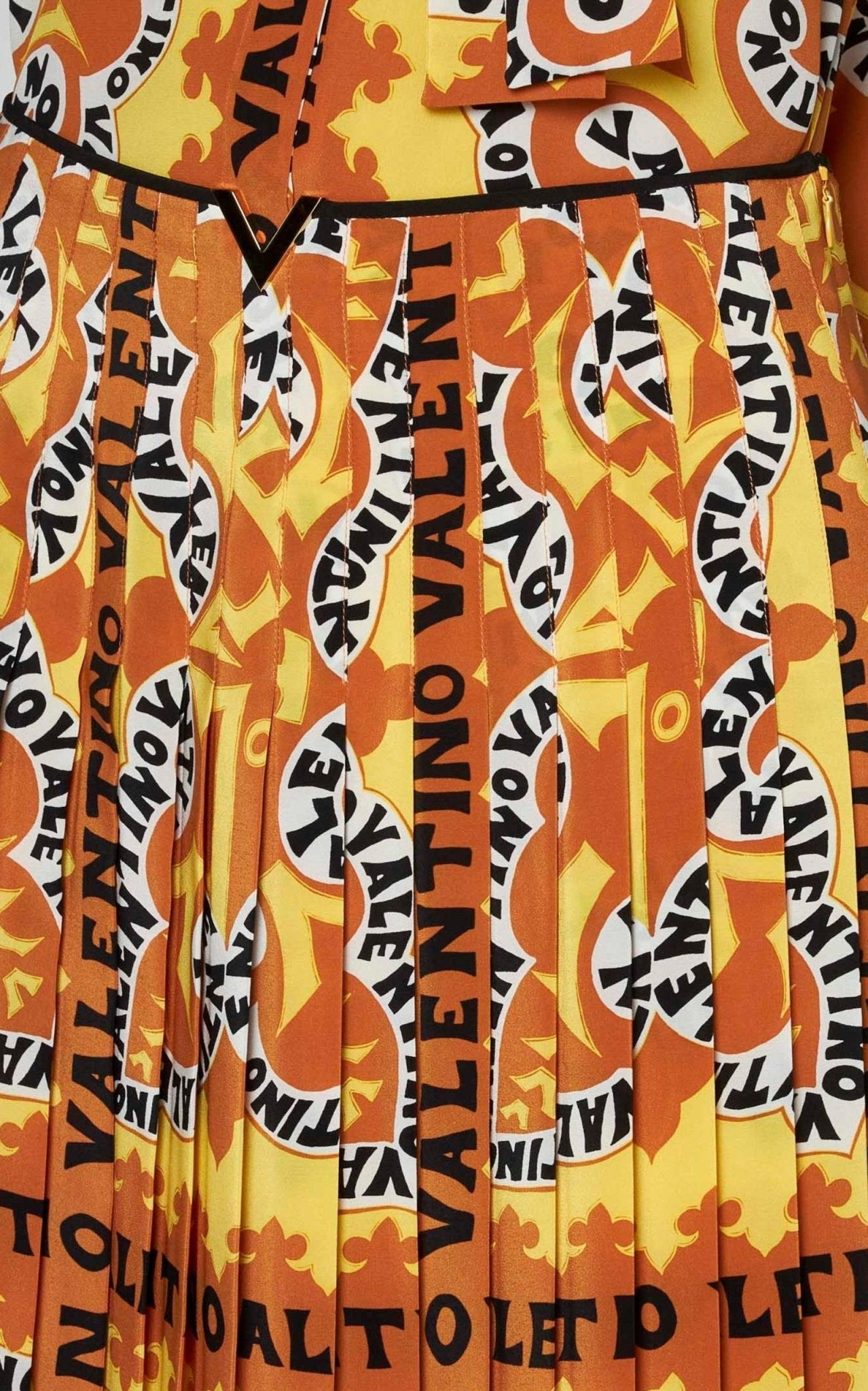 Valentino Pleated Logo Print Silk Midi Skirt - Runway Catalog