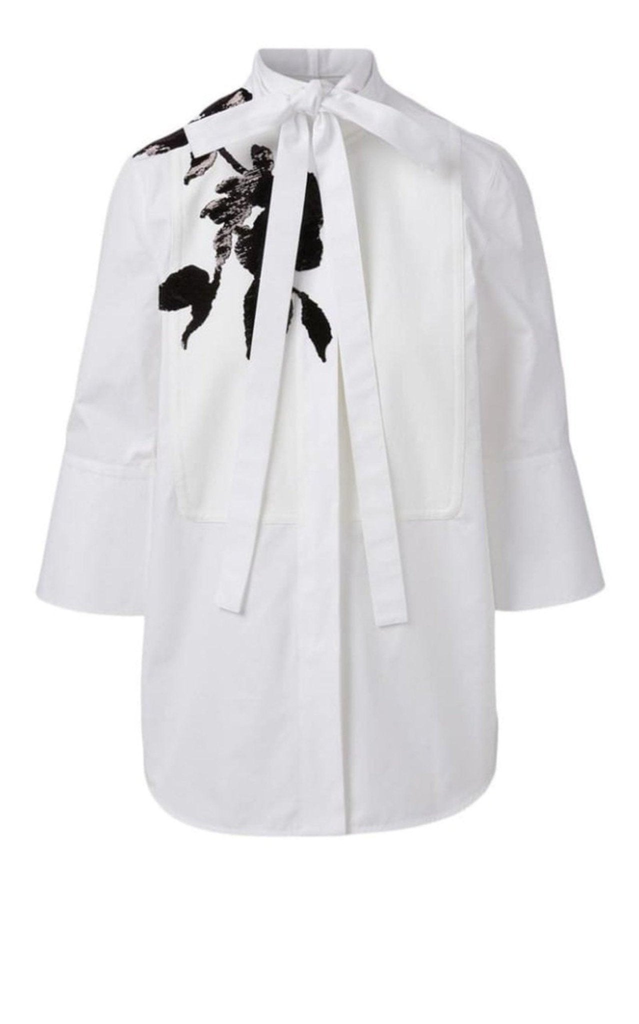 Valentino White Floral Embroidery Cotton Shirt with Tie - Runway Catalog
