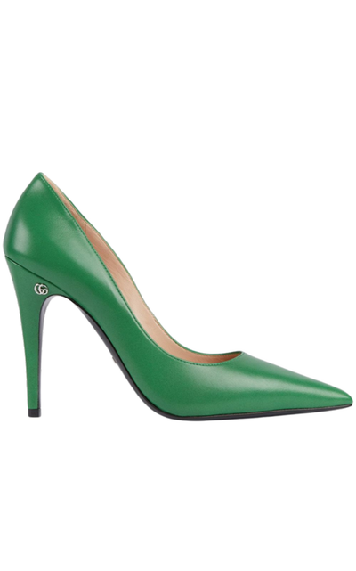 Pointed-toe 105mm Green Leather Pumps