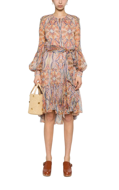 Silk Graphic Print Tiered Dress