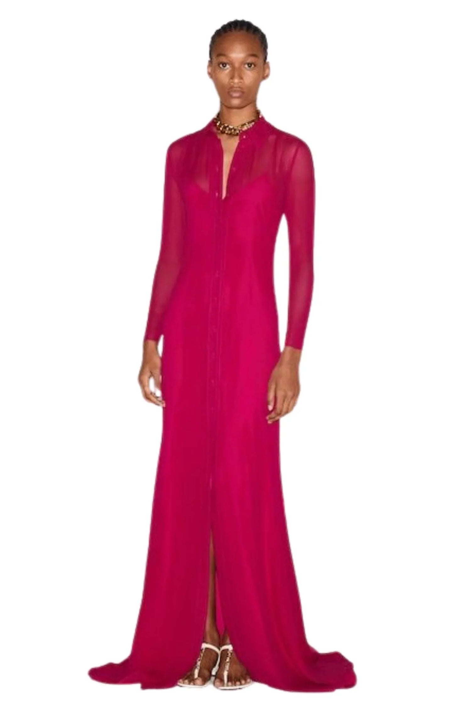 Gucci Fuchsia Silk Maxi Shirt Dress
