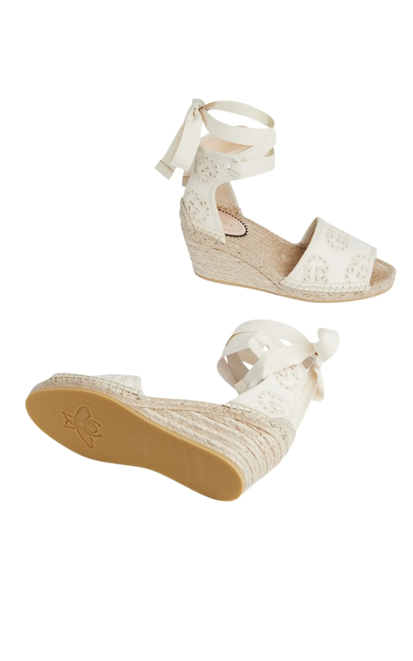 Gucci Interlocking G Platform Espadrilles in Ivory Canvas Ribbon Tie