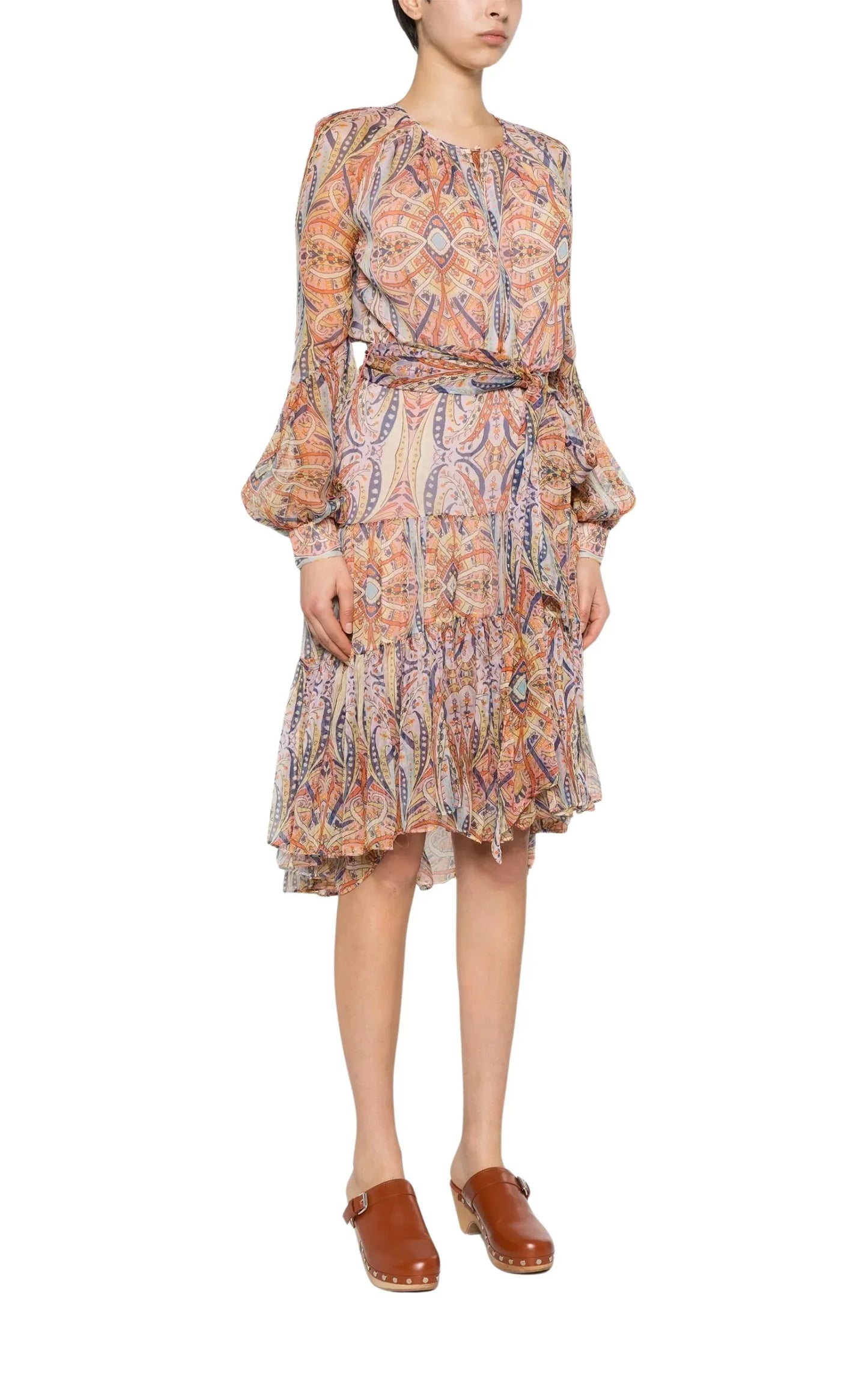 Silk Graphic Print Tiered Dress