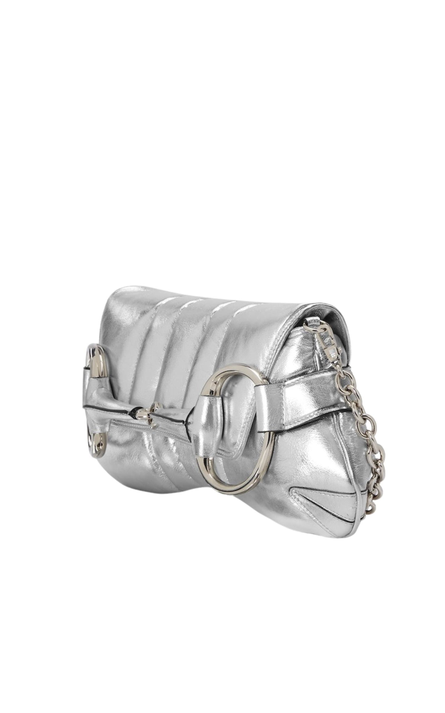 Gucci Silver Horsebit Chain Medium Shoulder Bag
