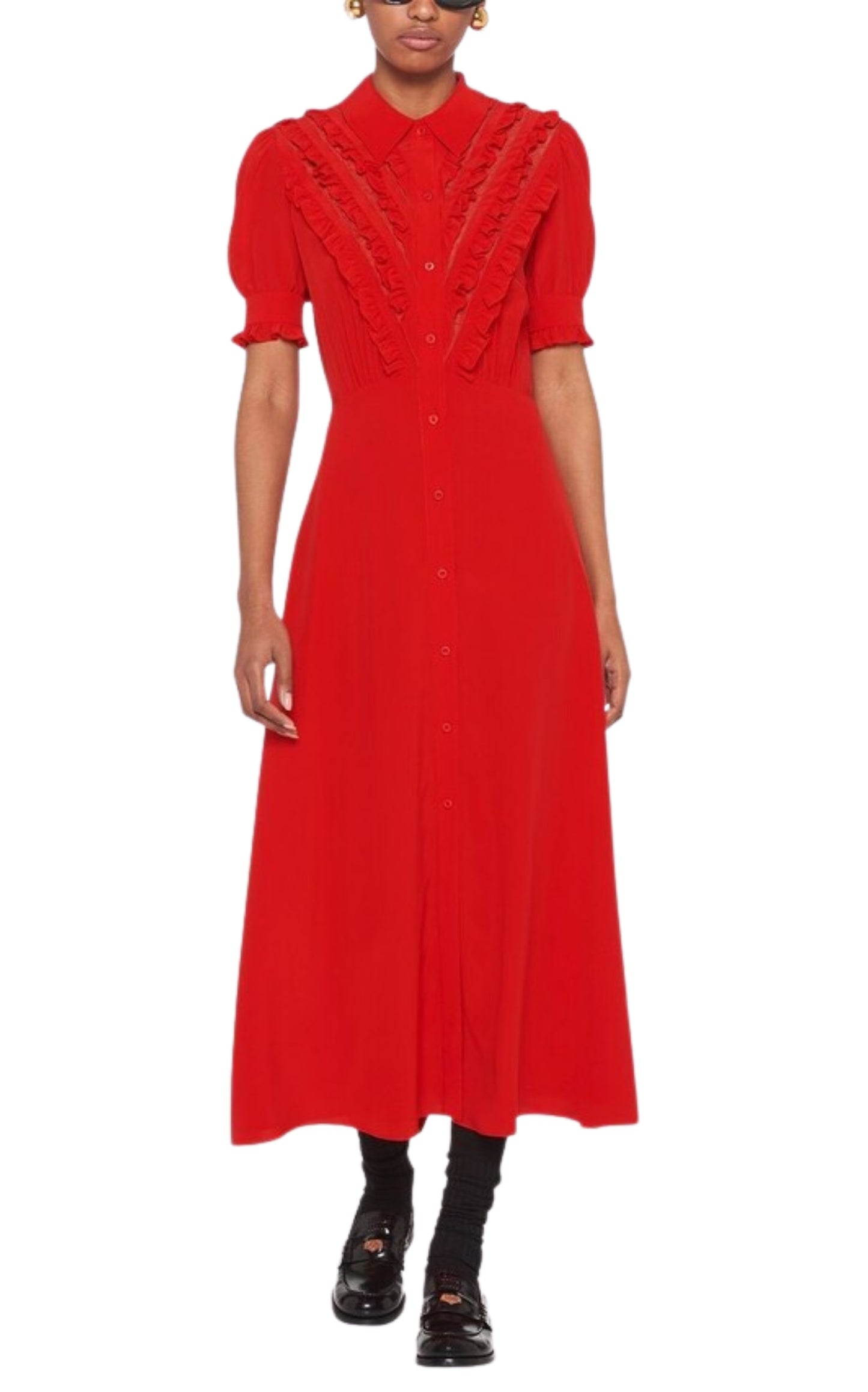 Ruffle-Detail Red Silk Mini Dress