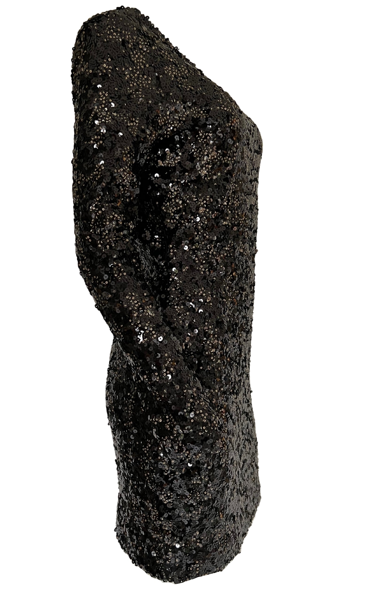 Black Sequence Mini Dress with Open Back-Mini Dresses-BCBGMAXAZRIA-US 4-Black-Wool-Runway Catalog