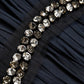Midi-jurk van moiré-tafzijde met kristallen kralen