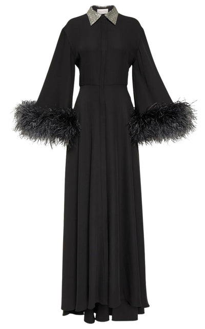 Feather-trimmed Silk Gown Dress