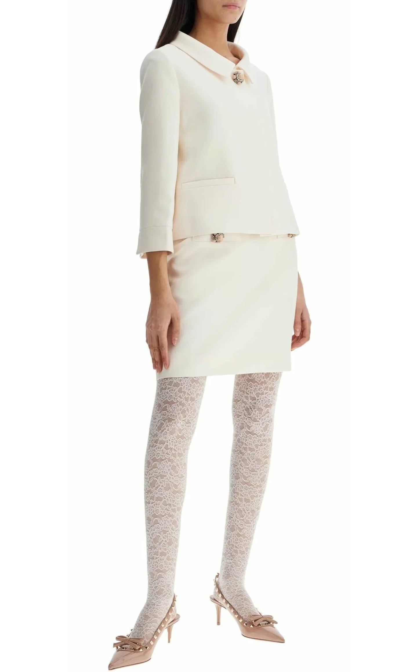 White 'Chez Valentino' Lace Tights