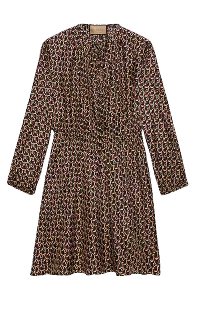 Interlocking G Chain Print Silk Dress