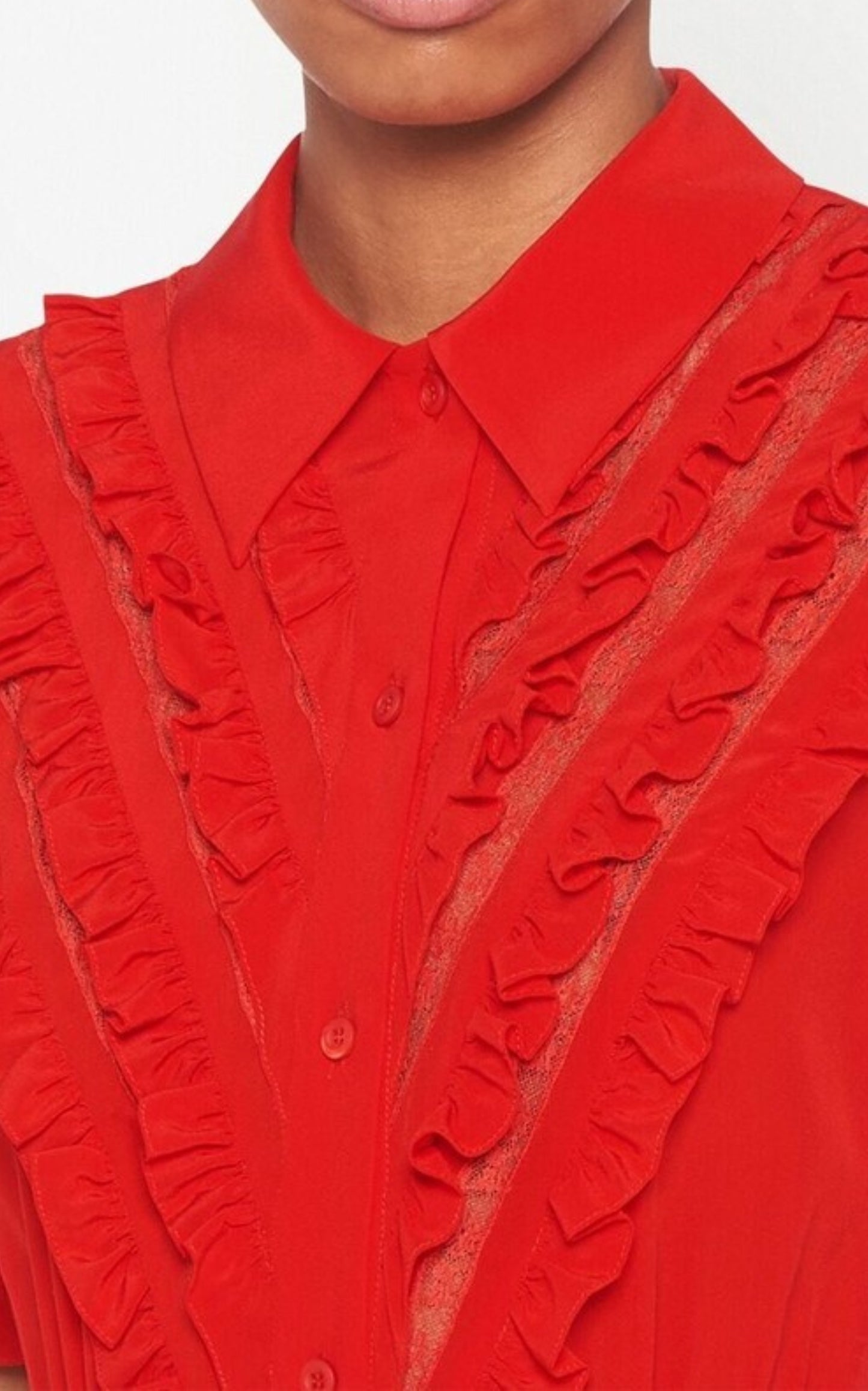 Ruffle-Detail Red Silk Mini Dress
