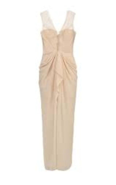 BCBGMAXAZRIA Brandy Vanilla Draped Lace Bodice Gown Runway Catalog