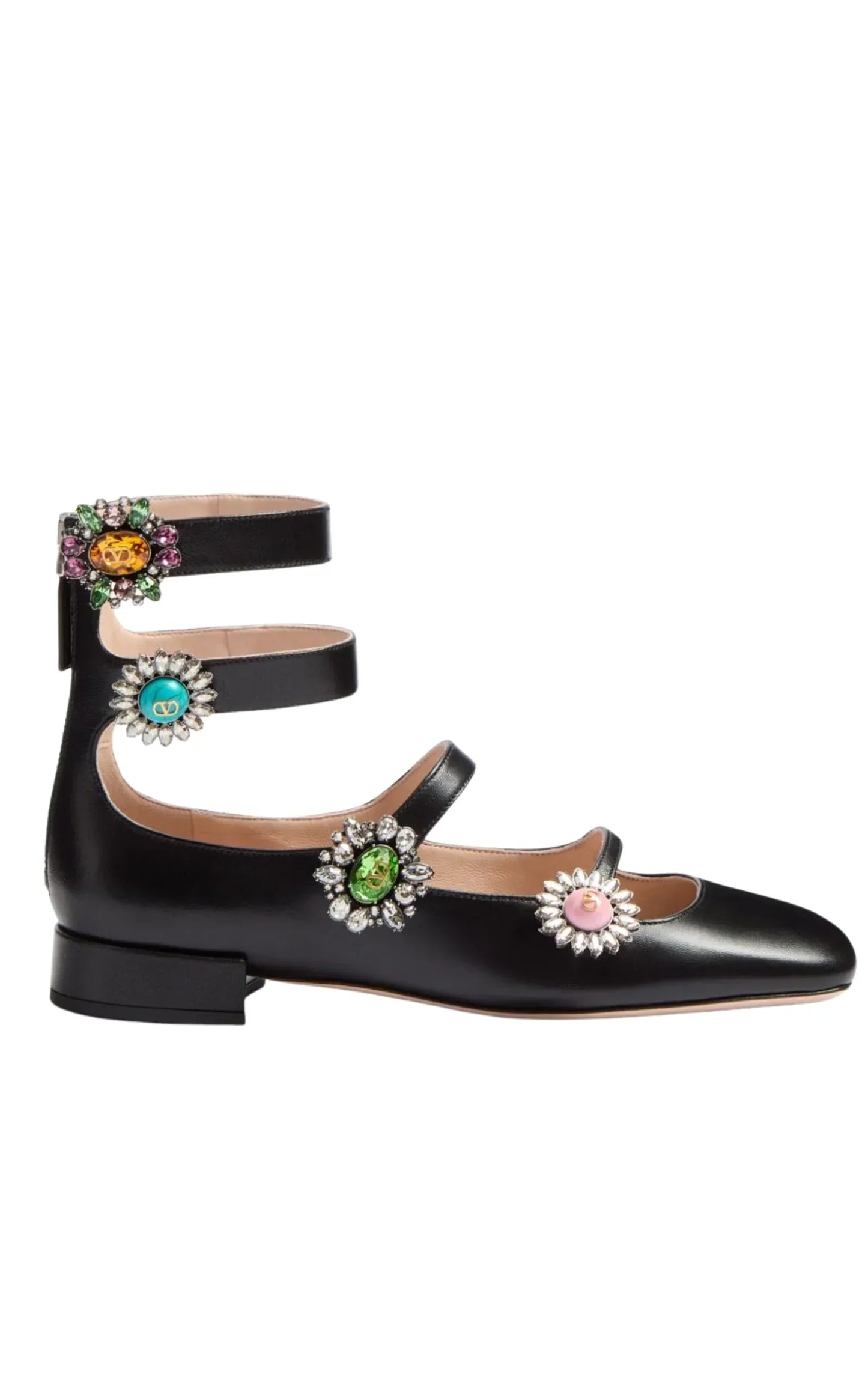 Crystal Daisy Embellished Leather Flats