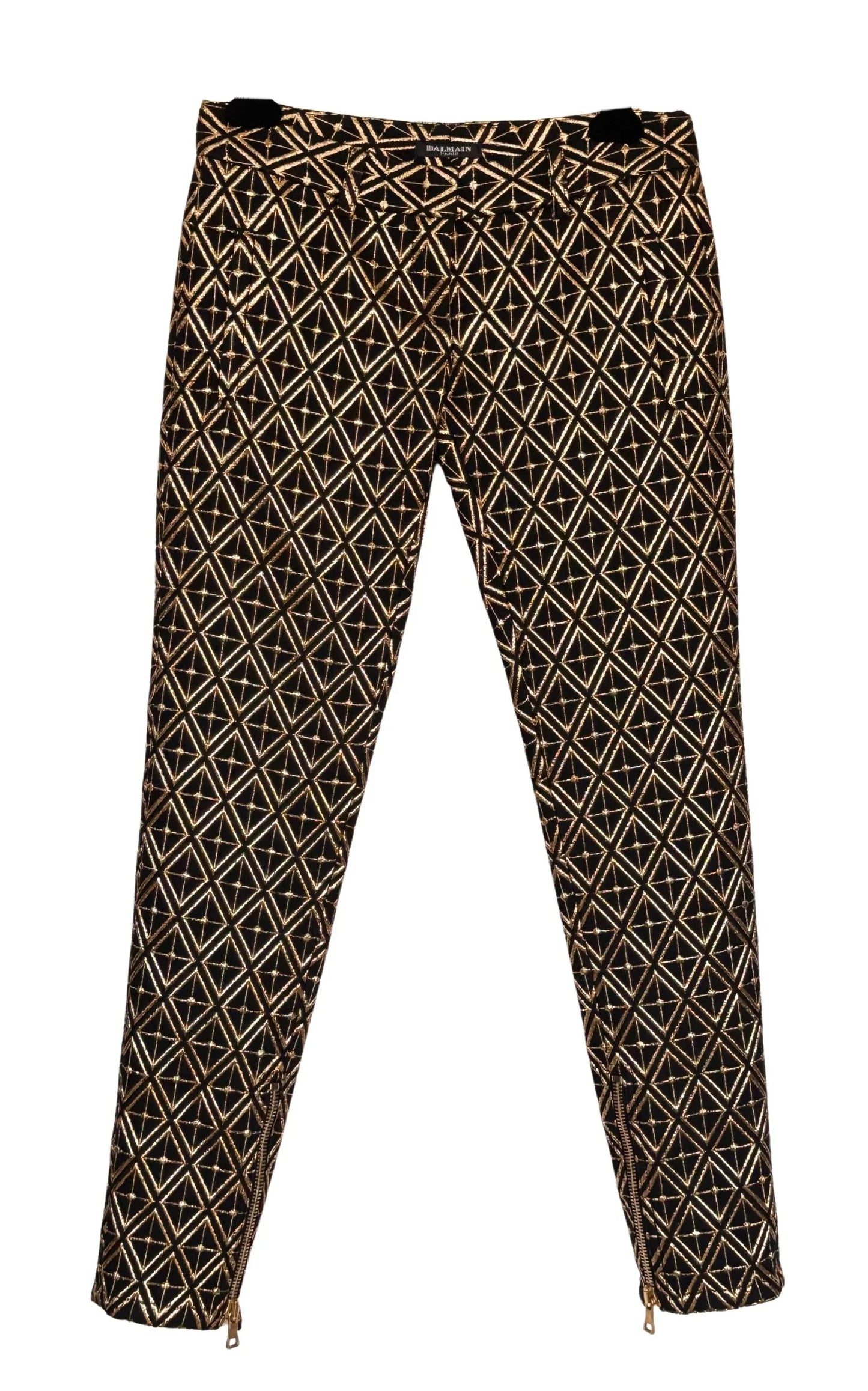 Balmain Metallic Jacquard Skinny Pants in Black and Gold