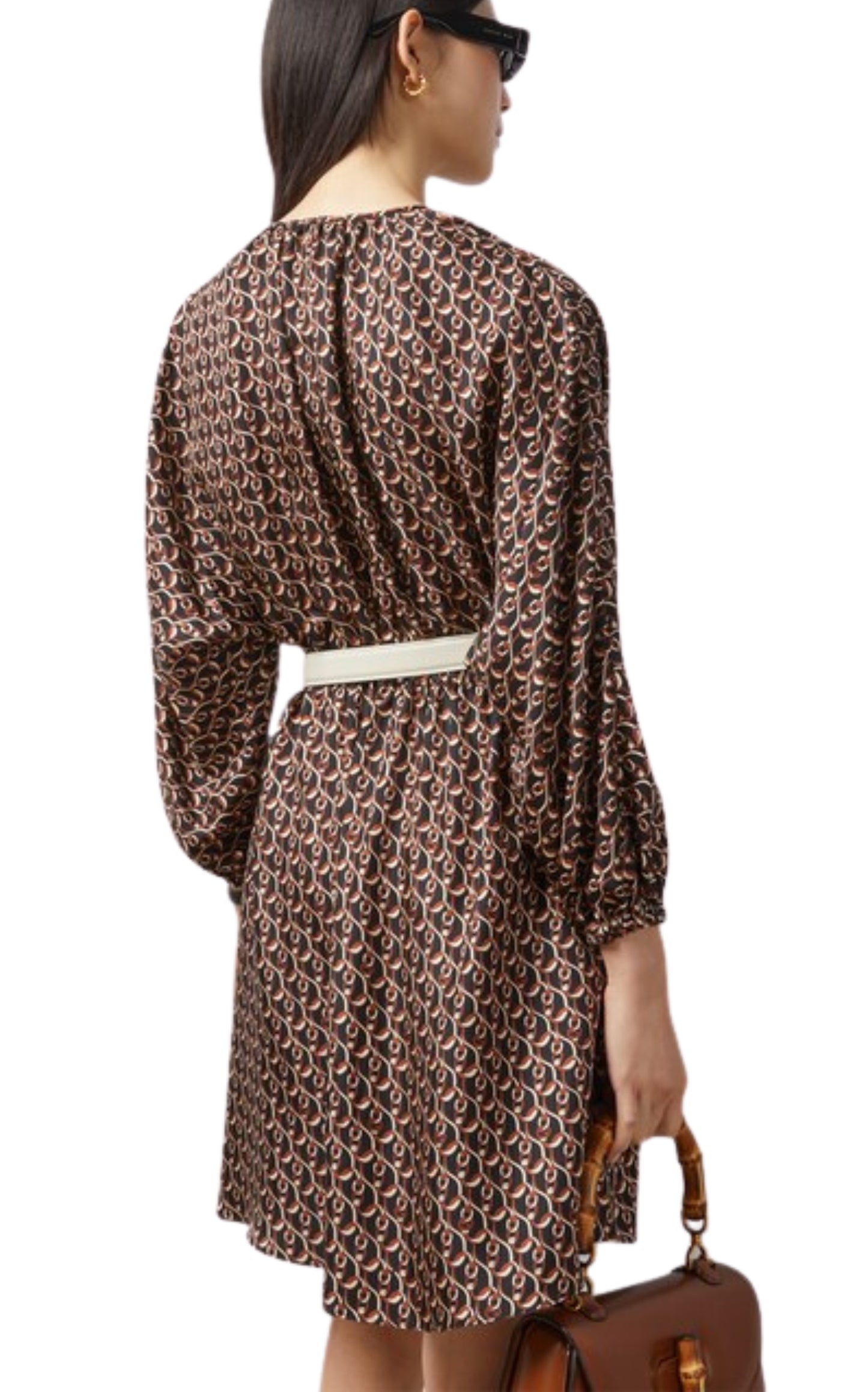 Interlocking G Chain Print Silk Dress