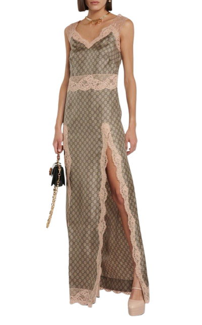 Gg Supreme Lace-Trimmed Silk Maxi Dress