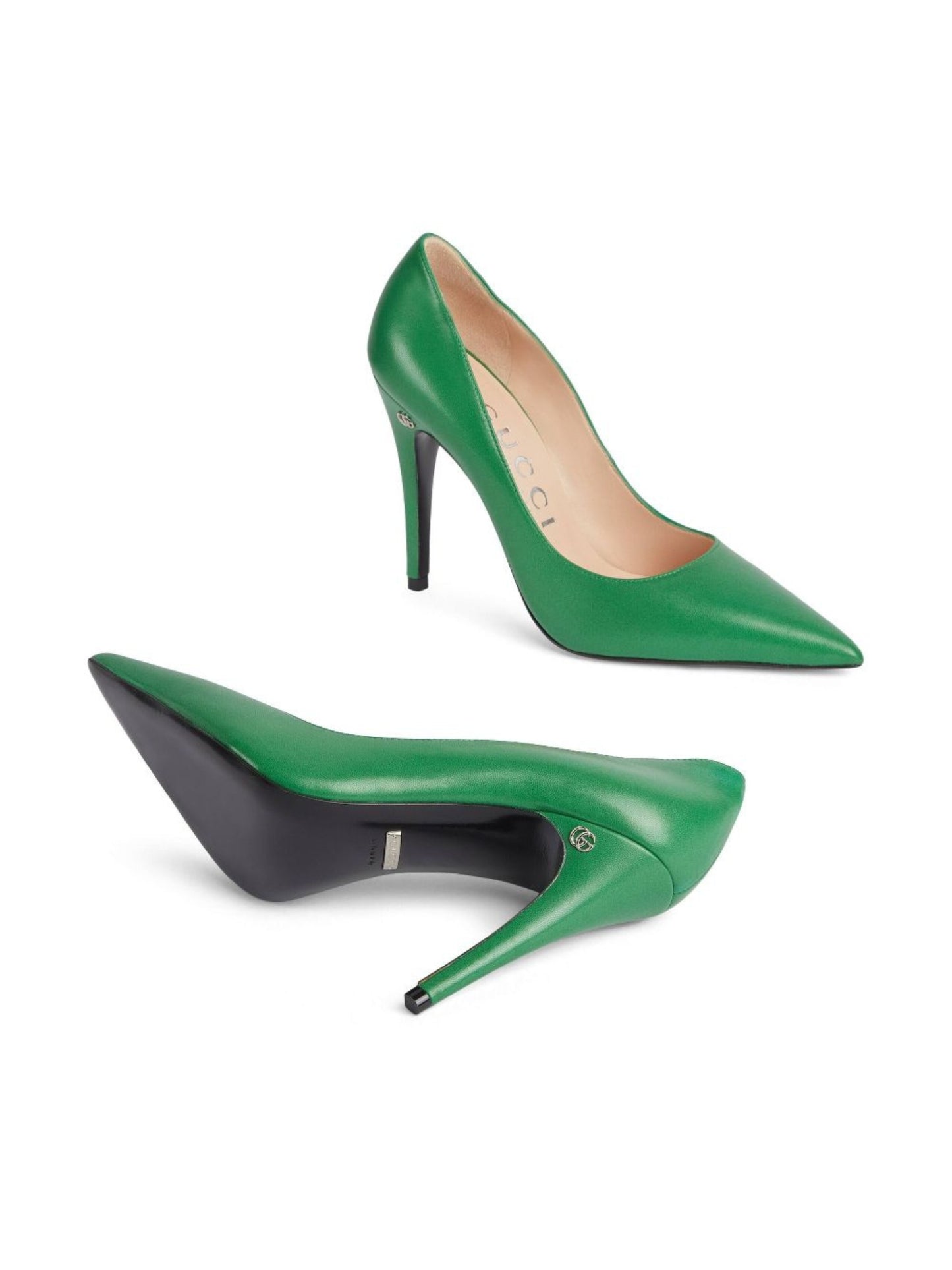 Pointed-toe 105mm Green Leather Pumps