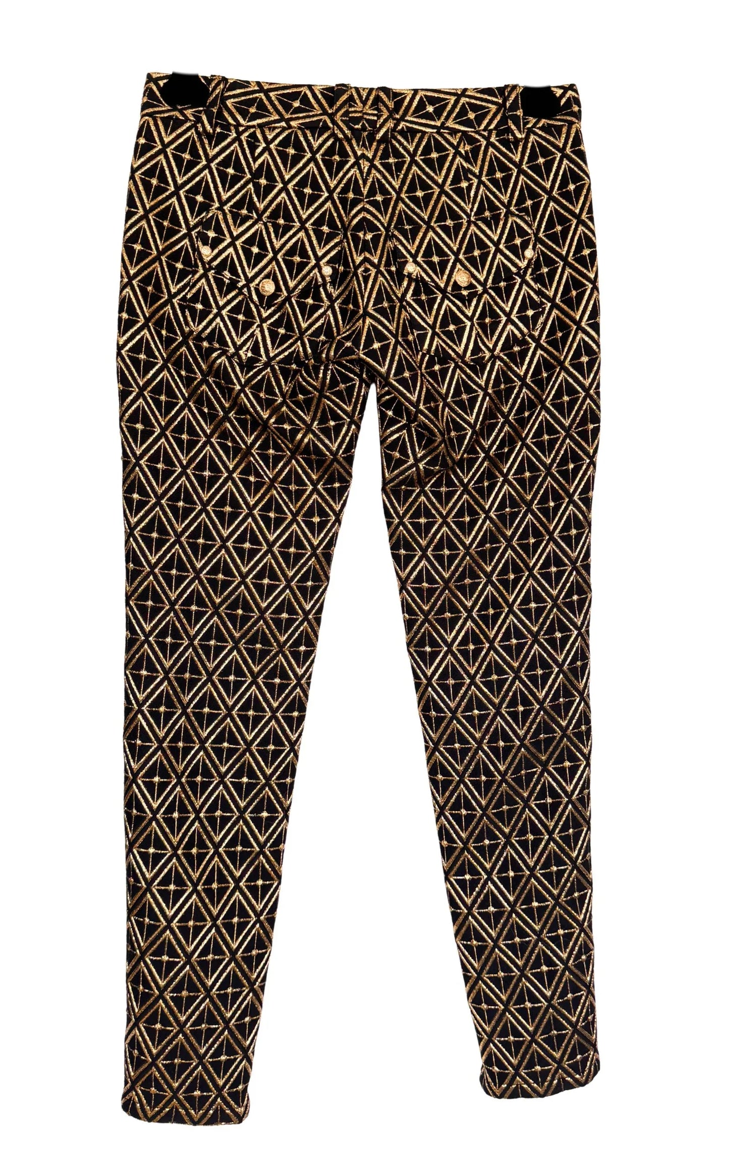 Balmain Metallic Jacquard Skinny Pants in Black and Gold