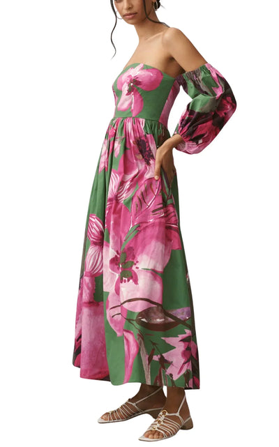 Off-The-Shoulder Floral Printed Maxi Dress