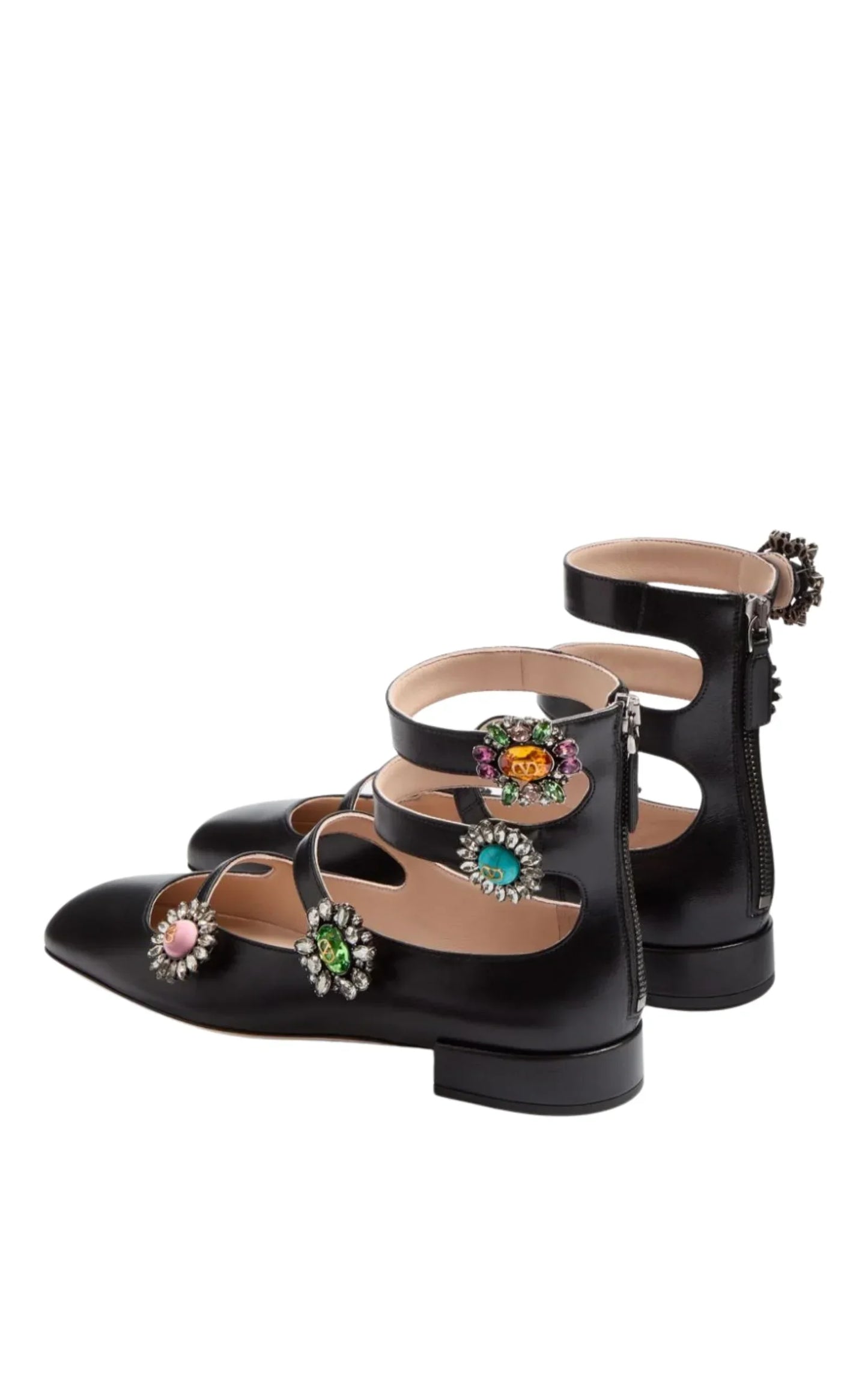 Crystal Daisy Embellished Leather Flats