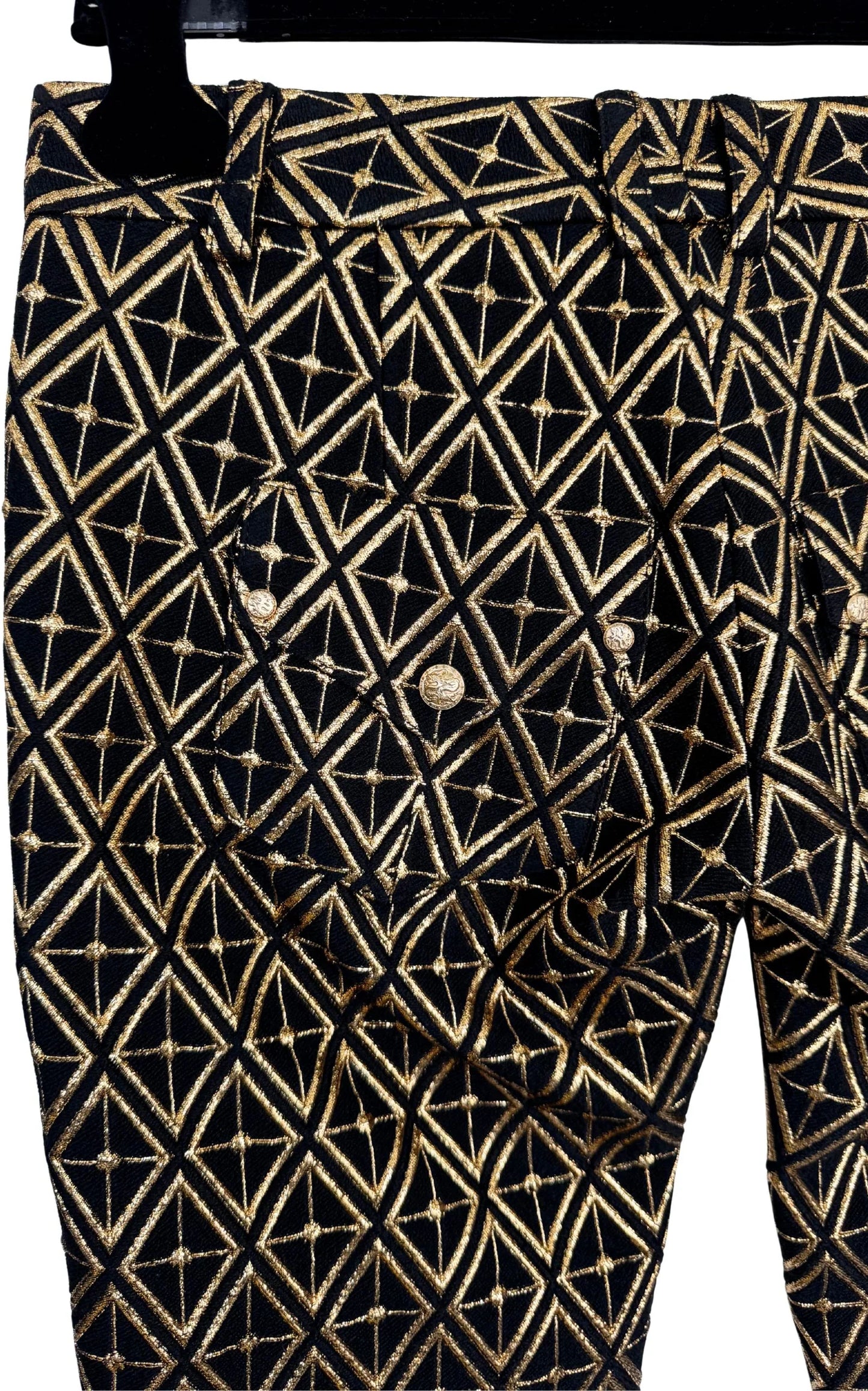 Balmain Metallic Jacquard Skinny Pants in Black and Gold