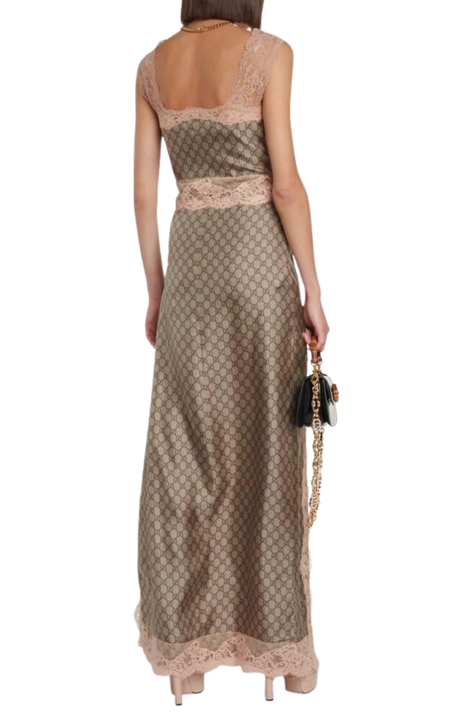 Gg Supreme Lace-Trimmed Silk Maxi Dress