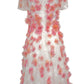 Pink Floral-appliqued Lace Midi Dress