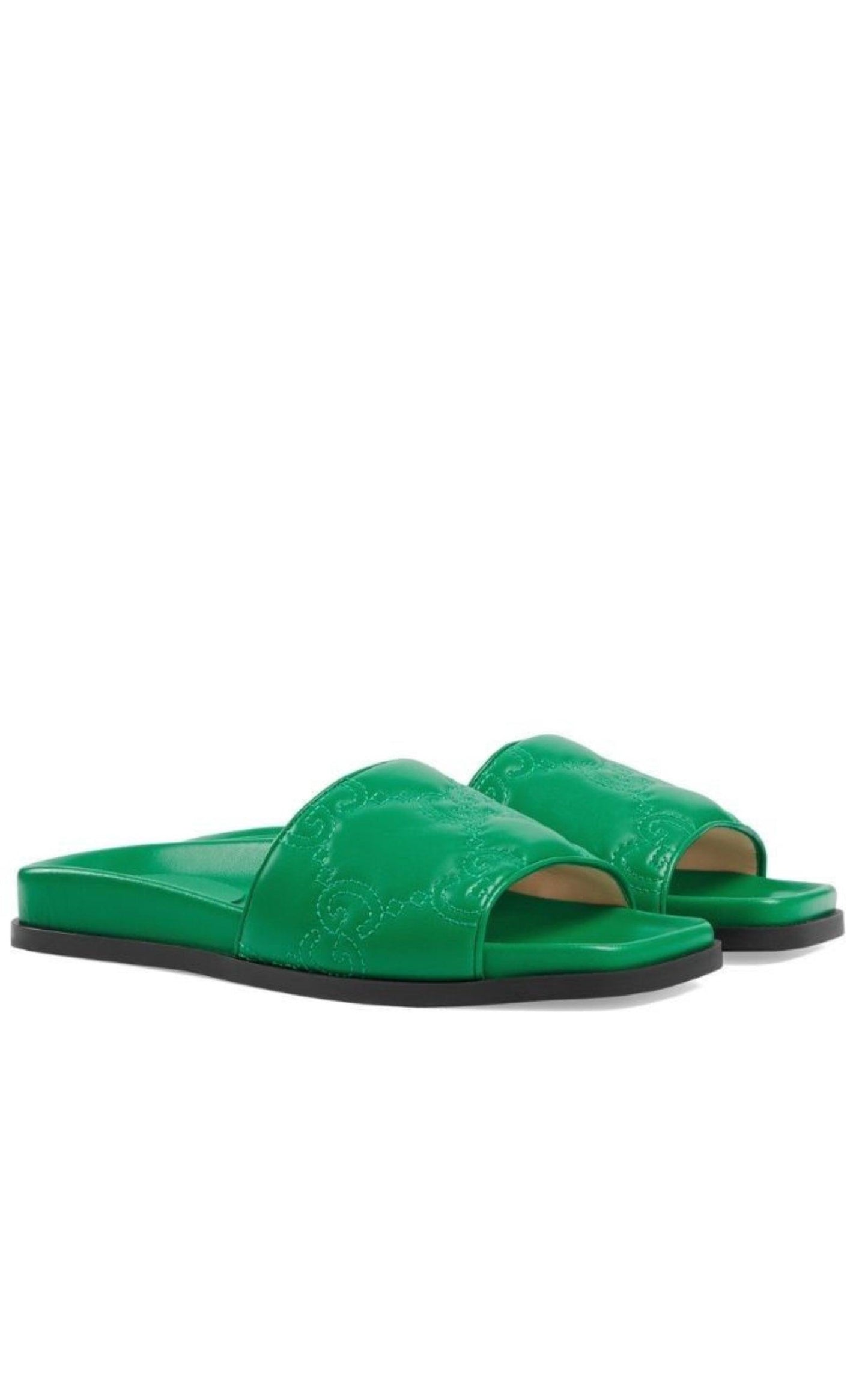 Gg Matelassé Slide Sandal In Green