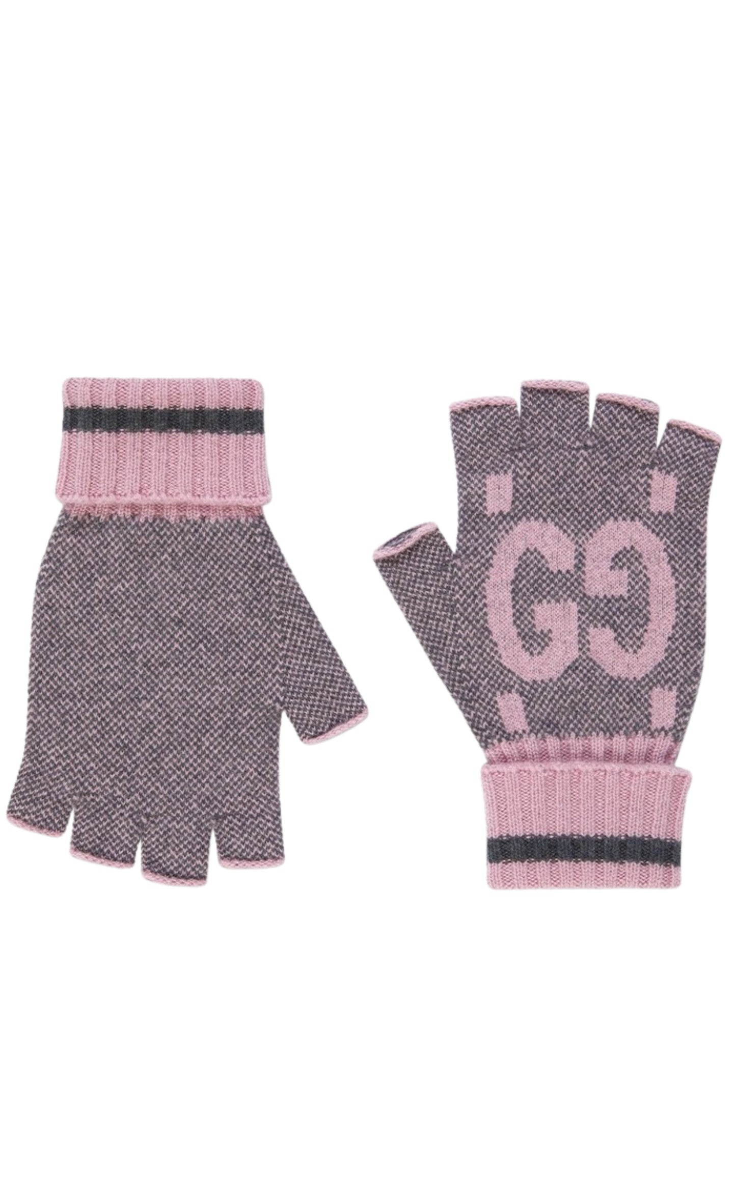 Pink & Grey Cashmere GG Fingerless Gloves