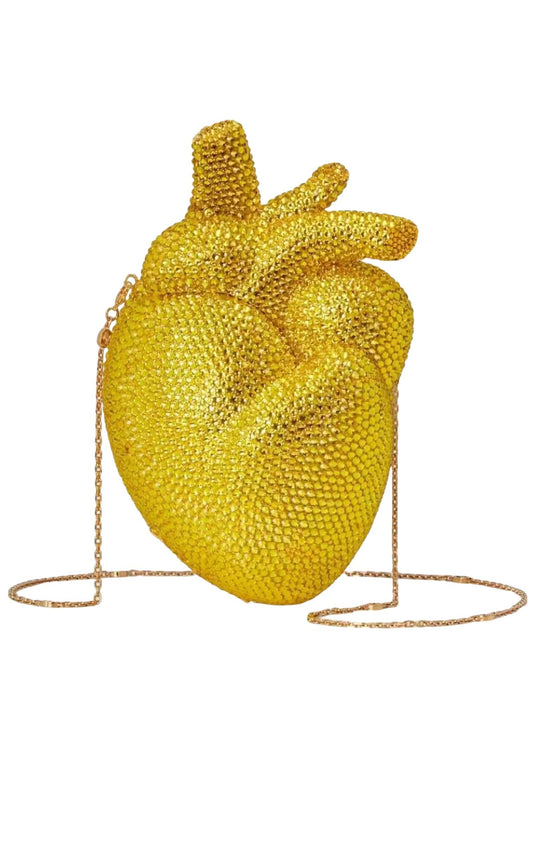 حقيبة يد مزينة بالكريستال على شكل قلب برودواي ذهبي