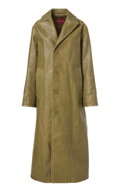 Runway Military Green Leather Overcoat - Winter 2024 Collection