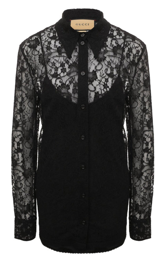 Black Lace  Floral Motif Shirt