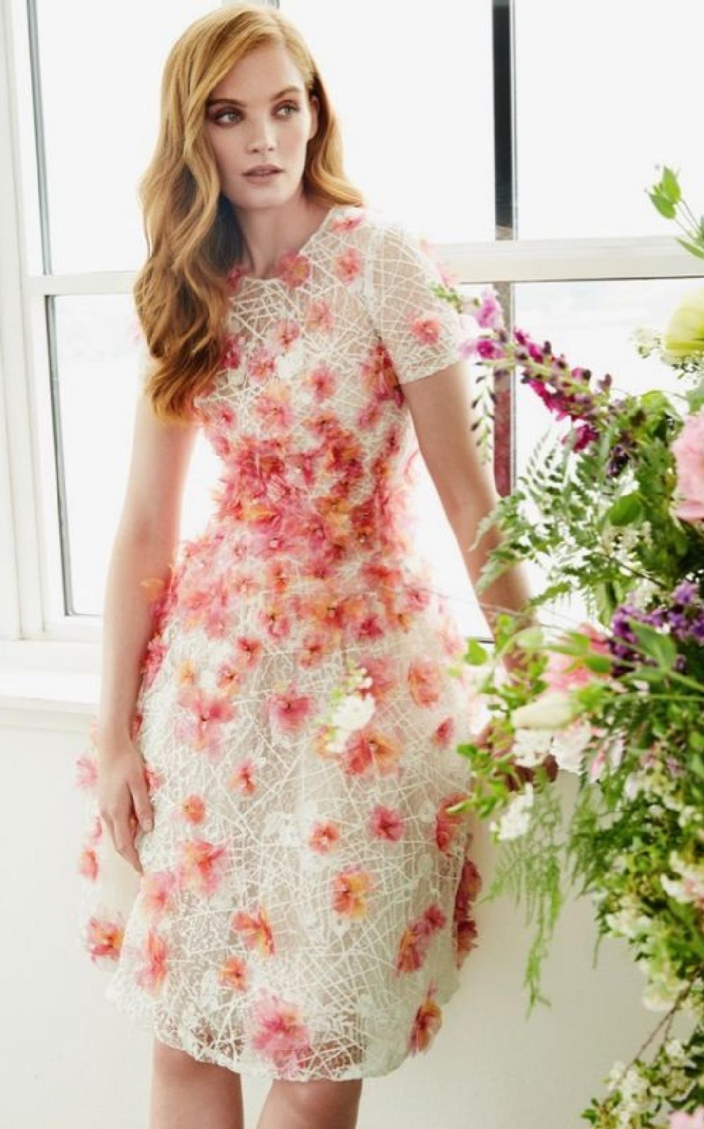  Pamella RolandPink Floral-appliqued Lace Midi Dress - Runway Catalog