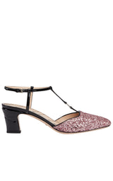 Pink Glitter Slingback Double G Pumps 55mm