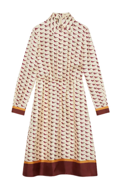 Diagonal Horses Print Silk Dress