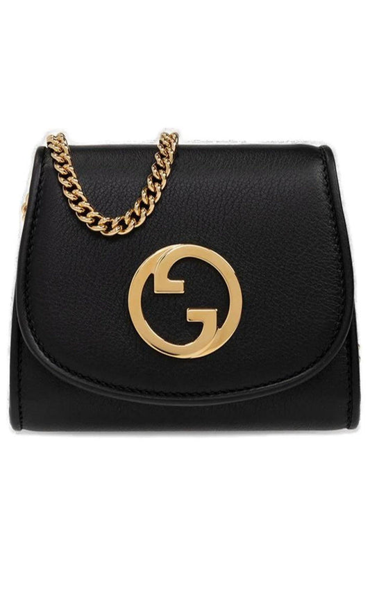 Logo Plaque Blondie Chain Wallet Bag-Crossbody Bags-Gucci-Black-Leather-Runway Catalog