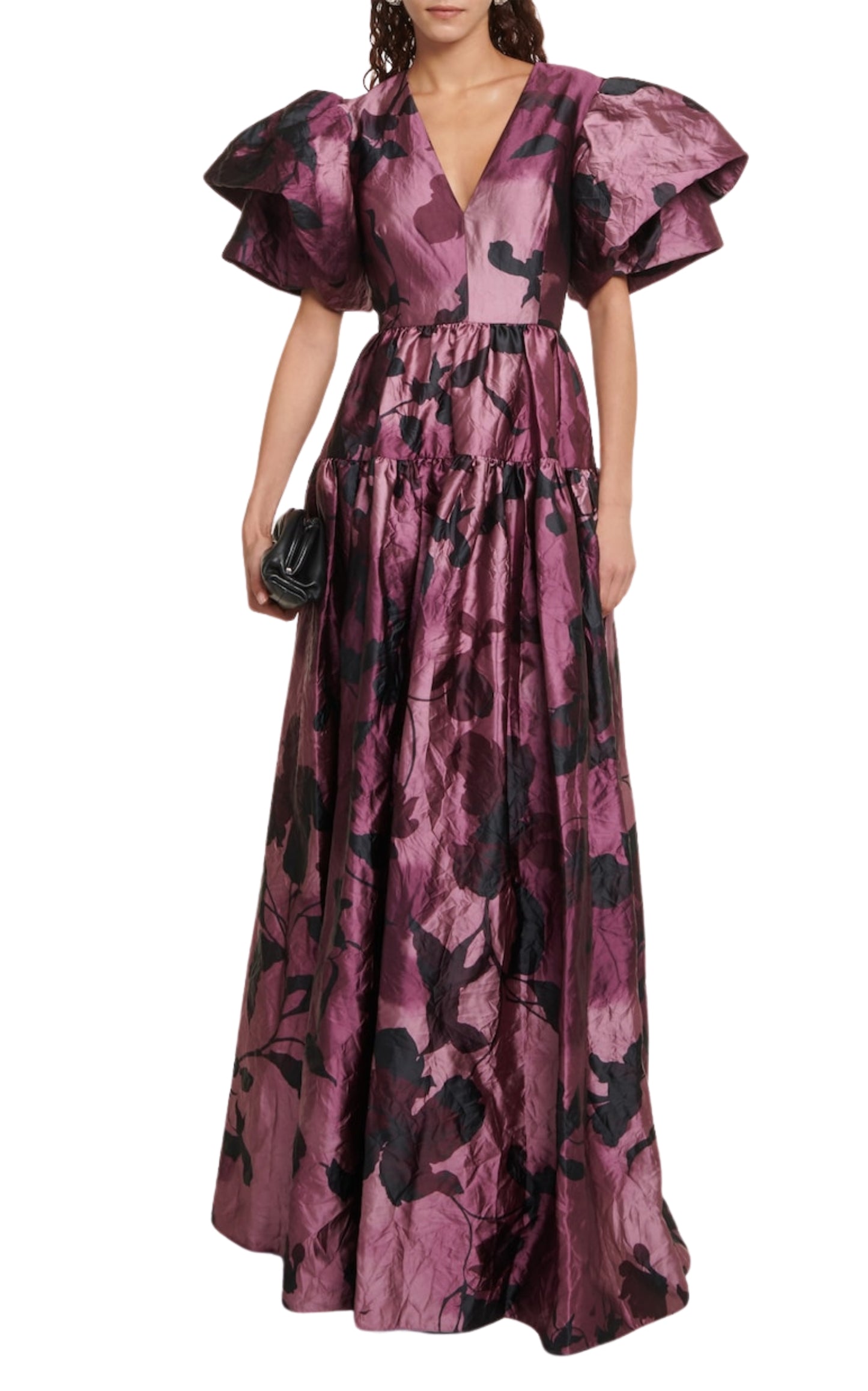 Purple Floral Satin Gown