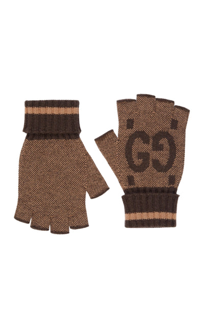 Brown Cashmere GG Fingerless Gloves