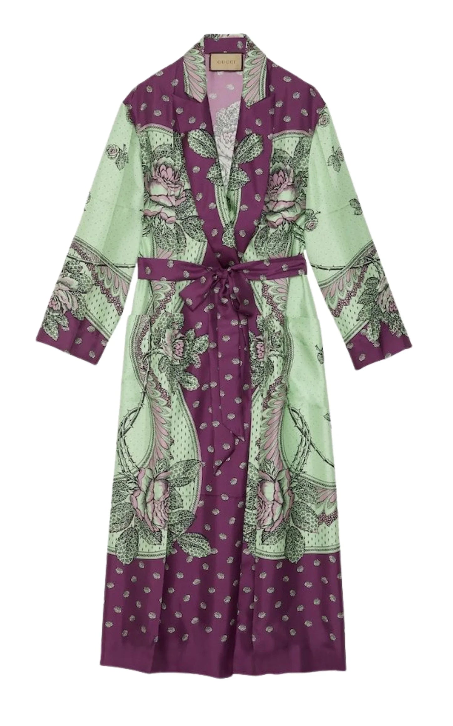Green Paisley Print Silk Robe