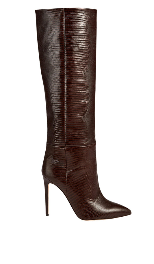 Crocodile-effect Leather Knee-High Boots