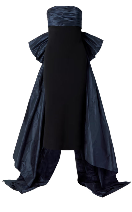 Bow-embellished Taffeta and Stretch-knit Gown-Maxi Dresses-Oscar de la Renta-US 4-Blue-viscose-Runway Catalog