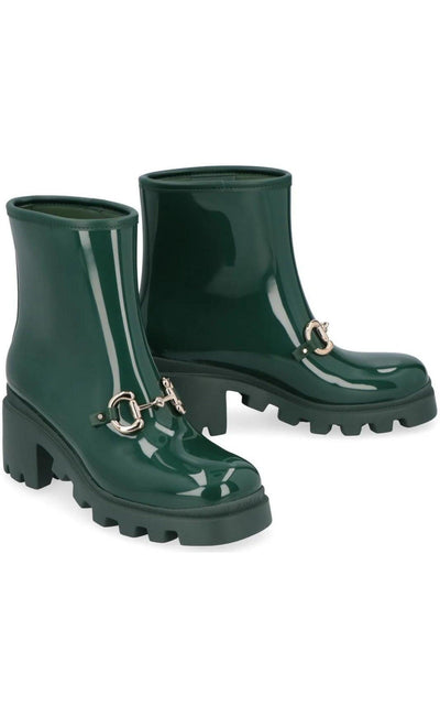  GucciHorsebit - Detailed Heeled Rubber Rain Boots in Green - Runway Catalog