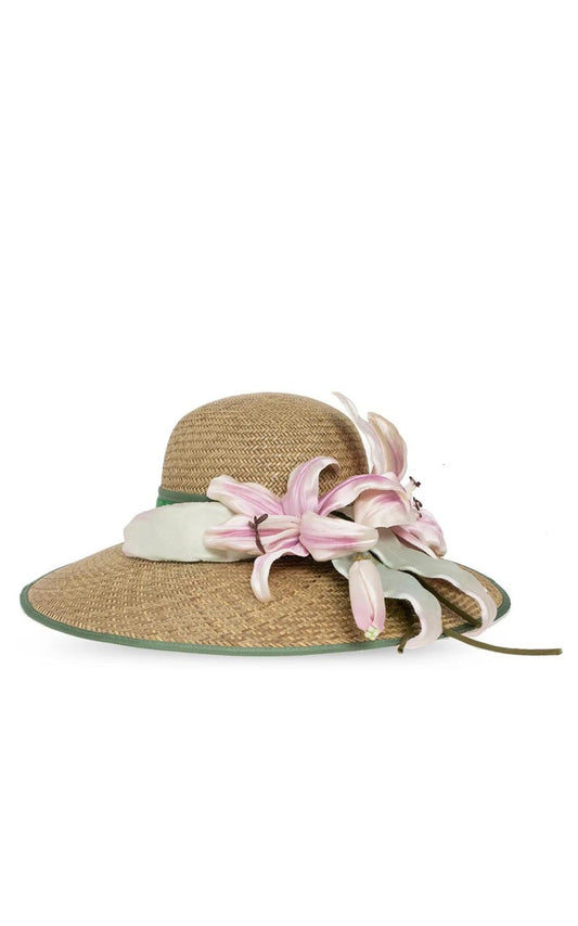 Blommig detaljerad hatt med bred brätte