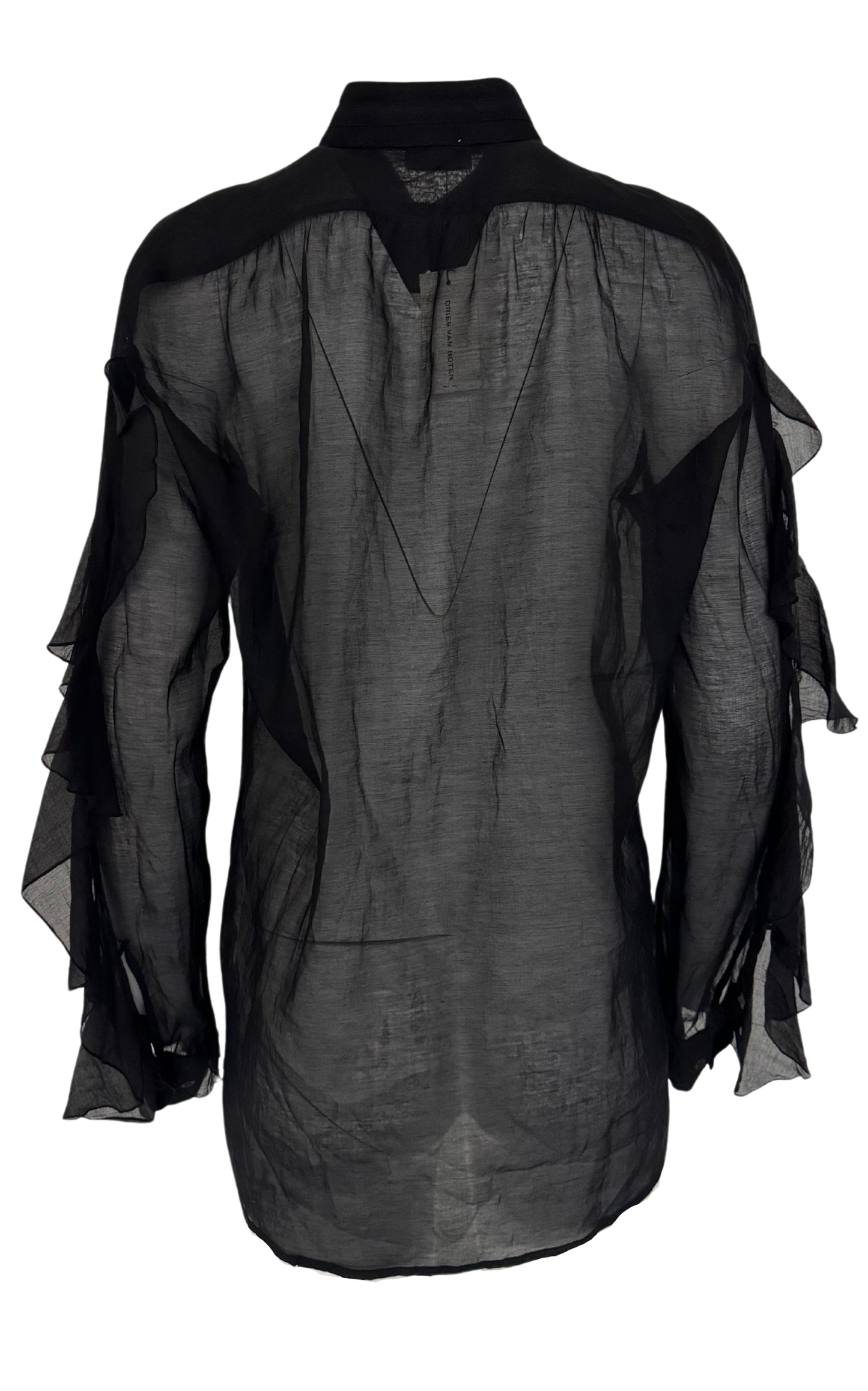 Black Ruffle Cotton Silk Blend Shirt