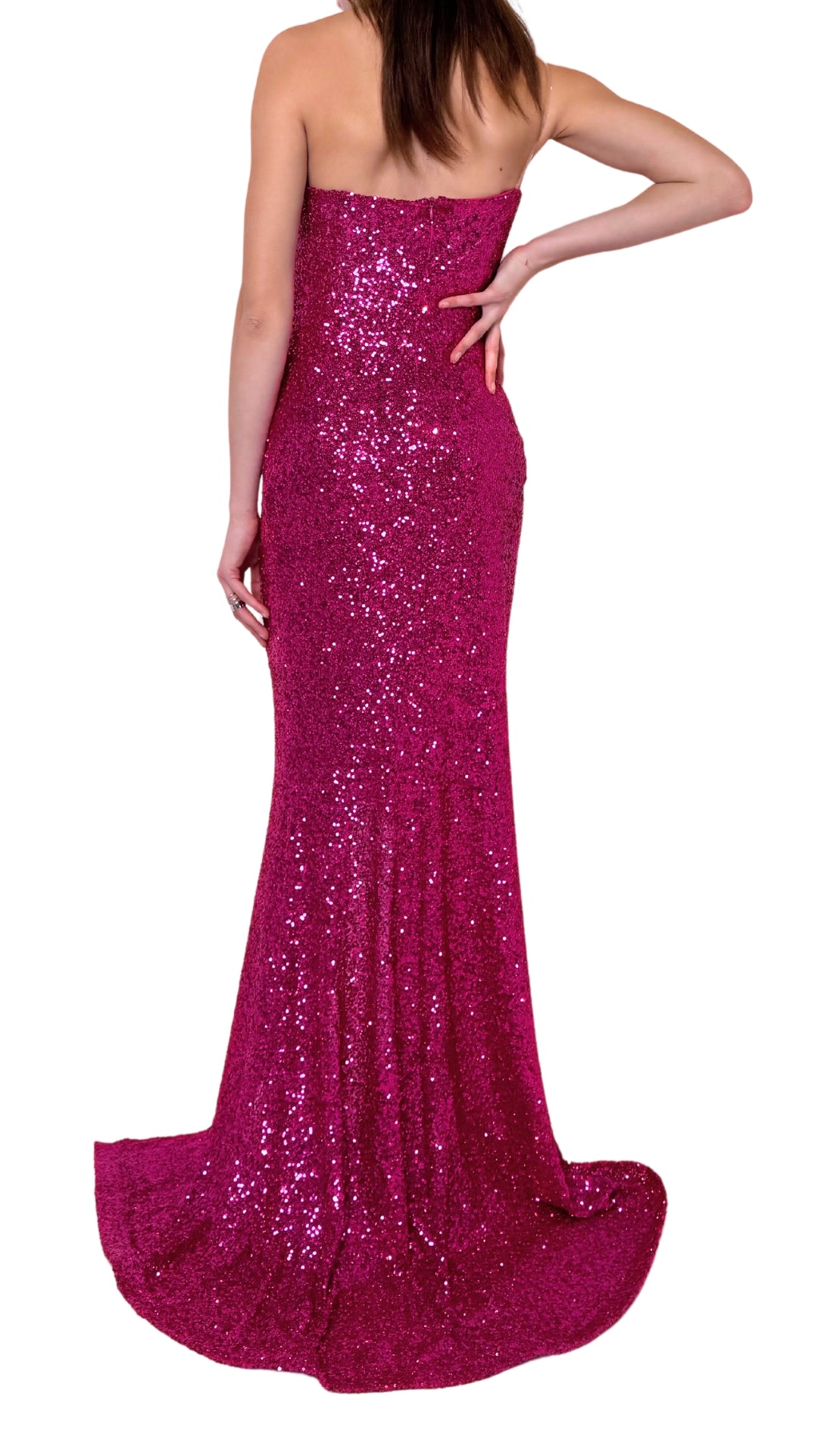 Fuchsia Sequin Asymmetric Bustier Cocktail Prom Dress